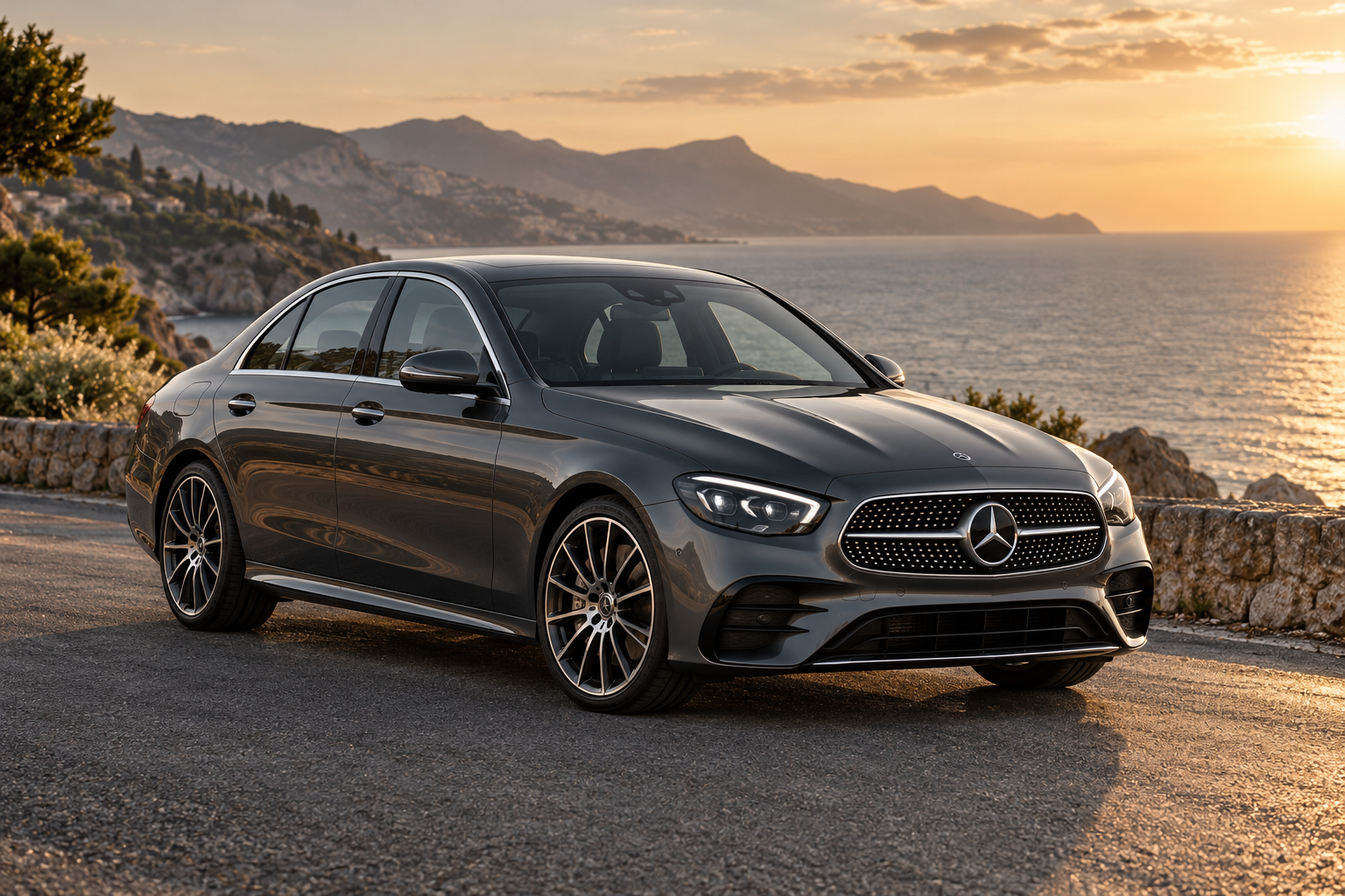 Mercedes-Benz Limousine auf einer Küstenstraße
